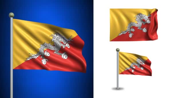 Bandeira do Butão - com canal Alpha, loop sem costura ! — Vídeo de Stock