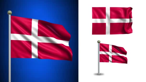Bandera de Dinamarca - con canal Alpha, bucle sin costuras ! — Vídeos de Stock