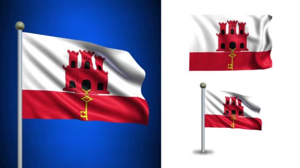 Bandeira de Gibraltar - com canal Alpha, loop sem costura ! — Vídeo de Stock