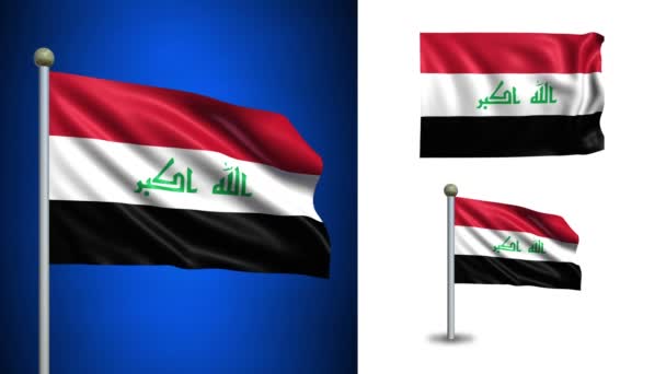 Irák vlajka - s alfa kanálem, bezešvé smyčka! — Stock video