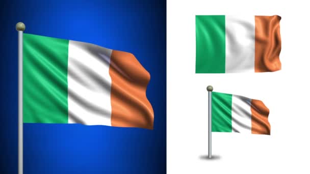 Bandiera Irlanda - con canale Alpha, loop senza soluzione di continuità ! — Video Stock