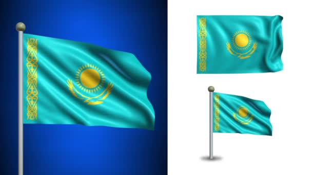 Kazakstan flagga - med alfakanal, sömlös loop! — Stockvideo