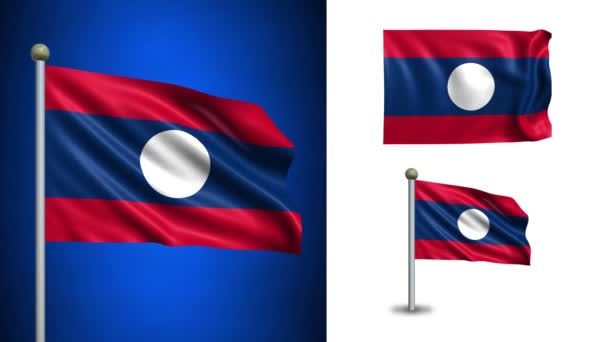 Bandera de Laos - con canal Alpha, bucle sin costuras ! — Vídeo de stock