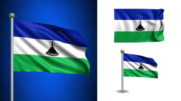 Bandera Lesotho - con canal Alpha, bucle sin costuras ! — Vídeo de stock