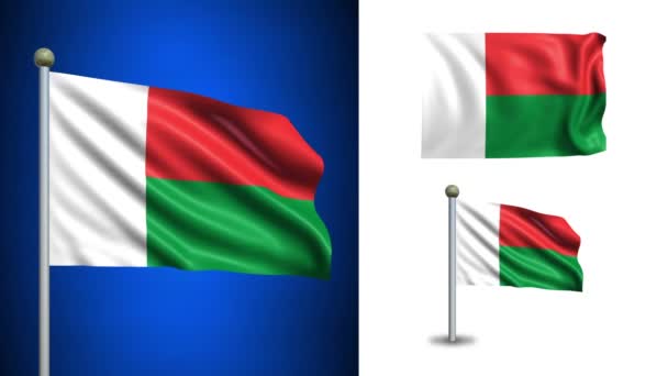 Madagaszkár zászló - alfa csatornával, varrat nélküli hurok! — Stock videók