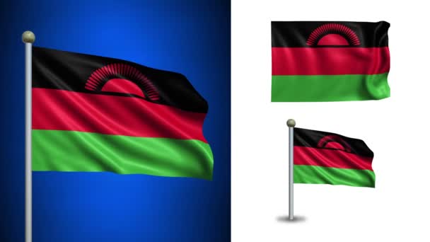 Vlag van Malawi - met alfakanaal, naadloze loops! — Stockvideo