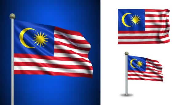 Malaysia flagga - med alfakanal, sömlös loop! — Stockvideo