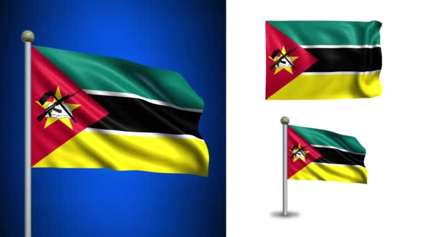 Vlag van Mozambique - met alfakanaal, naadloze loops! — Stockvideo