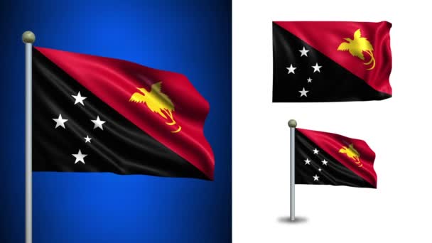 PAPAU Yeni Gine bayrağı - alfa kanalı, sorunsuz döngü ile! — Stok video