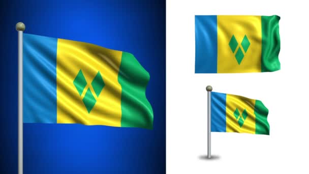 Σημαία του Saint Vincent και Γρεναδίνες - με άλφα κανάλι, αδιάλειπτη βρόχο! — Αρχείο Βίντεο