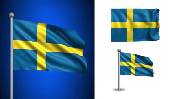 Sverige flagga - med alfakanal, sömlös loop! — Stockvideo