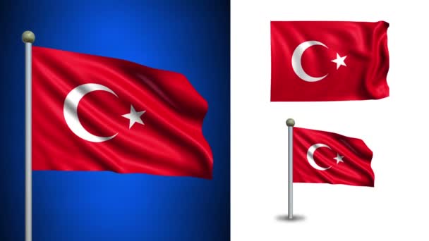 Bandeira da Turquia - com canal Alpha, loop sem costura ! — Vídeo de Stock