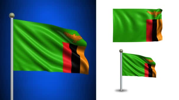 Bandiera Zambia - con canale Alpha, loop senza soluzione di continuità ! — Video Stock