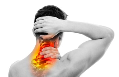 Boyun ağrı - baş ve boyun tutan erkek anatomisi sporcu - Cervi