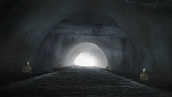 Paysages Sombres Avec Crânes Dans Ancien Tunnel — Photo