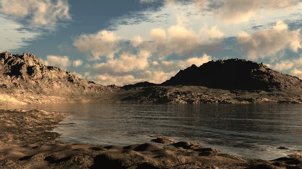 Lago su un deserto roccioso — Foto Stock