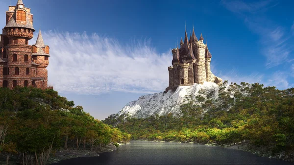 Two castles on the river — Stock Photo, Image