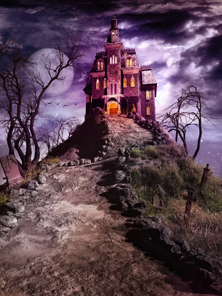 Casa assombrada no topo da colina — Fotografia de Stock