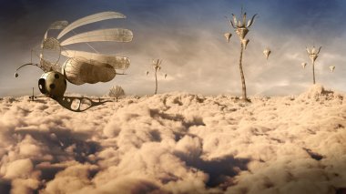 Fantasy houses above the clouds clipart
