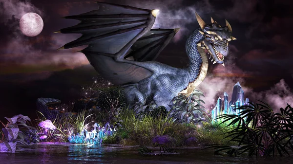 Сказочный голубой дракон — стоковое фото