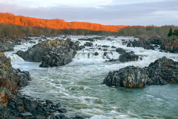 View Great Falls Potomac River Winter Sunrise Virginia Usa — Stock Photo, Image