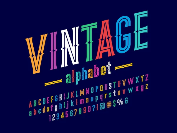 Stylish Vintage Styled Alphabet Design Uppercase Lowercase Numbers Symbols — Stock Vector