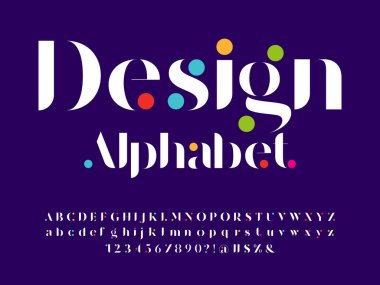 Büyük, küçük, sayılı ve sembollü modern serif alfabesi tasarımı