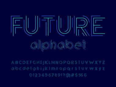 Büyük harf, küçük harf, sayı ve sembol ile modern soyut alfabe tasarımı