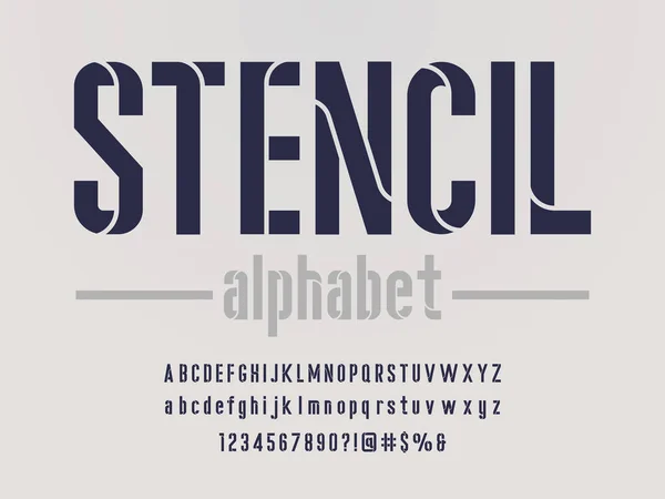 Modern Stencil Alphabet Design Uppercase Lowercase Numbers Symbols — Stock Vector