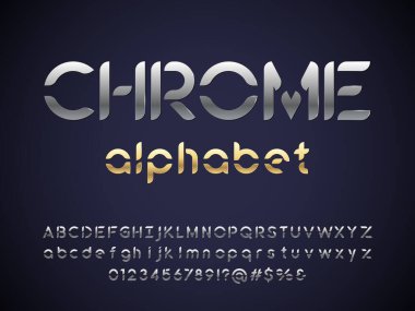 Büyük, küçük, rakamlar ve sembollerle fütüristik soyut alfabe dizaynı