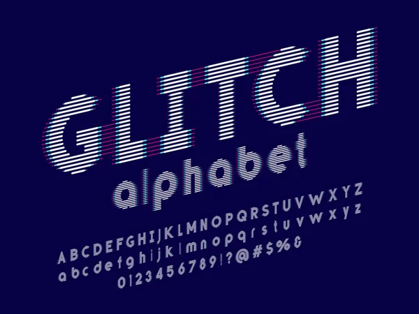 Design Alphabet Style Glitch Avec Majuscules Minuscules Chiffres Symbole — Image vectorielle