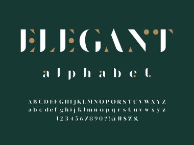 Büyük, küçük, sayılı ve sembollü modern serif alfabesi tasarımı