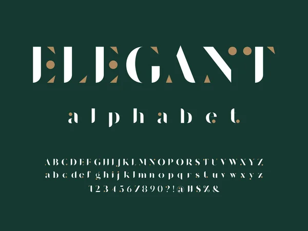 Design Moderno Alfabeto Serif Com Letras Maiúsculas Minúsculas Números Símbolos — Vetor de Stock