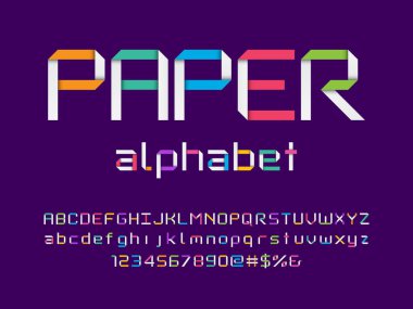 Kağıt katlama origami biçimi alfabe dizaynı büyük, küçük, sayılar ve semboller