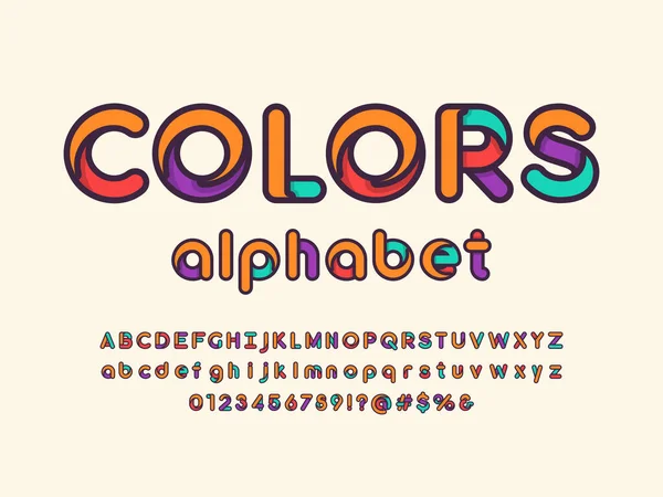 Vector Van Moderne Kleurrijke Alfabet Design Hoofdletters Kleine Letters Cijfers — Stockvector