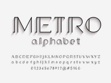 Büyük, küçük, sayılı ve sembollü modern serif alfabesi tasarımı
