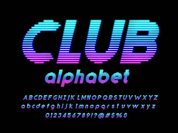 Gloeiend Neon Licht Alfabet Ontwerp Met Hoofdletters Kleine Letters Cijfers — Stockvector