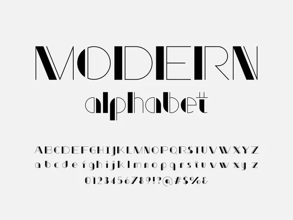 Modernes Stilisiertes Alphabet Design Mit Großbuchstaben Kleinbuchstaben Zahlen Und Symbol — Stockvektor