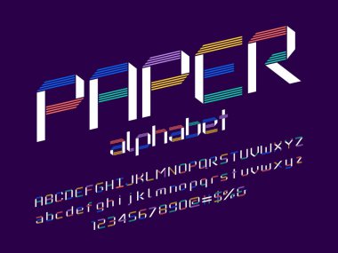 Kağıt katlama origami biçimi alfabe dizaynı büyük, küçük, sayılar ve semboller