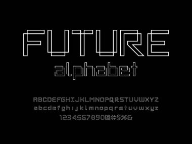 Büyük harf, küçük harf, sayı ve sembol ile modern soyut alfabe tasarımı