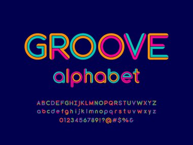 Büyük, küçük, sayı ve sembollerle renkli alfabe dizaynı