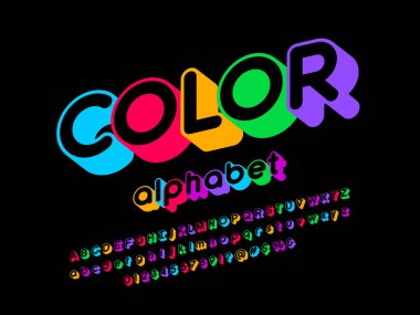 Büyük, küçük, sayı ve sembollerle renkli alfabe dizaynı