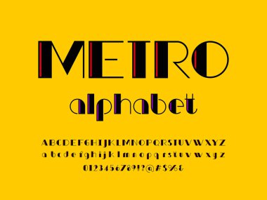 Büyük harf, küçük harf, sayı ve sembolle modern stilize edilmiş alfabe tasarımı