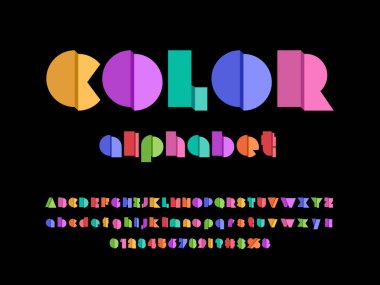 Kağıt katlama biçimi soyut alfabe dizaynı büyük, küçük, sayılar ve semboller