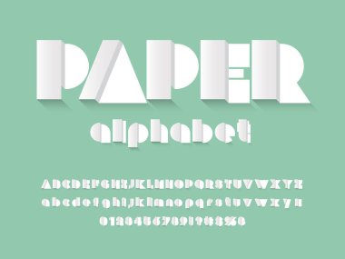 Kağıt katlama biçimi soyut alfabe dizaynı büyük, küçük, sayılar ve semboller