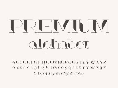 Büyük harf, küçük harf, sayı ve sembolle modern stilize edilmiş alfabe tasarımı