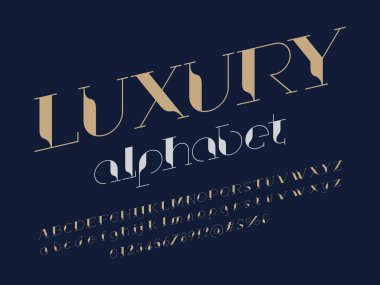 Büyük harf, küçük harf, sayı ve sembolle modern stilize edilmiş alfabe tasarımı