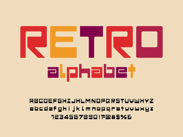 Retro Design Mit Großbuchstaben Kleinbuchstaben Zahlen Und Symbolen — Stockvektor