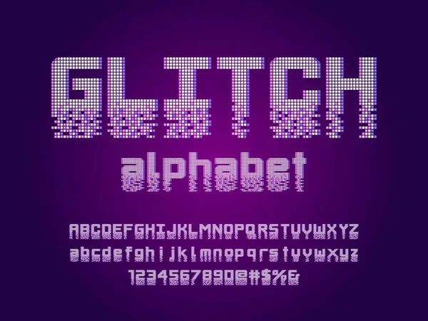 Conception Alphabet Style Pixel Bits Avec Majuscules Minuscules Chiffres Symbole — Image vectorielle