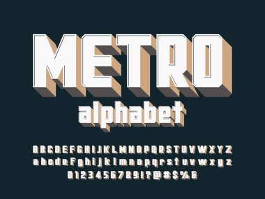 Büyük, küçük, numaralar ve sembollerle biçimlendirilmiş modern alfabe tasarımının vektörü